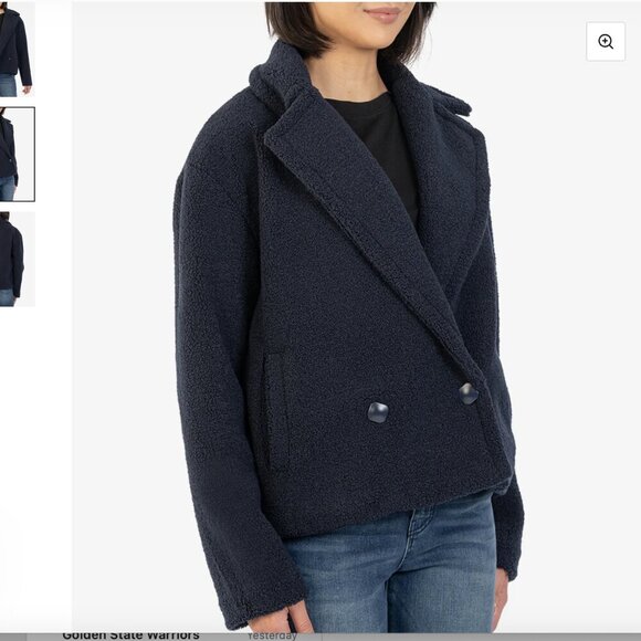 KUT FROM THE KLOTH Navy Emaline Sherpa 2 Button Cropped Jacket Coat Size Medium
